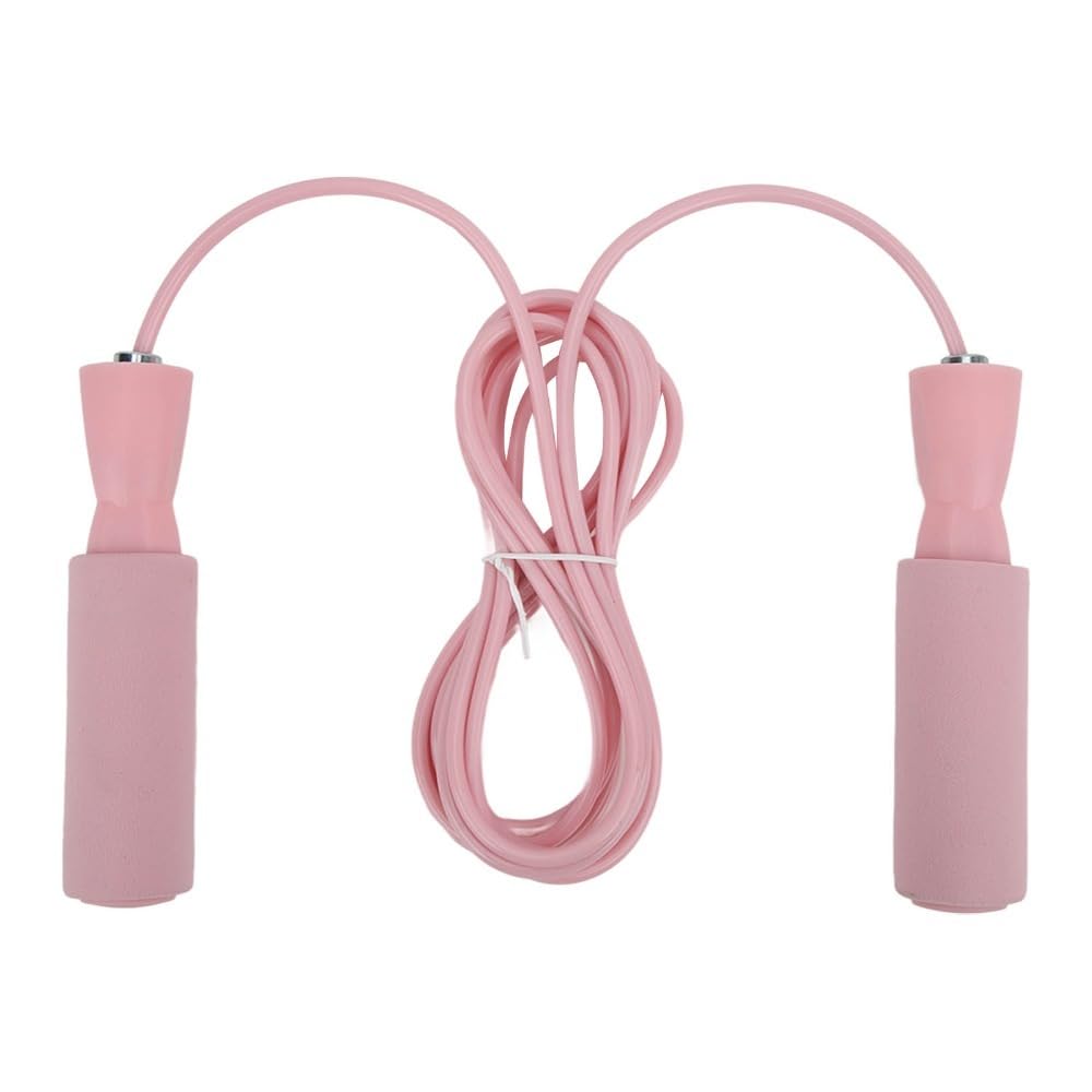 MOPFOL Steel Wire Jump Rope with Double Bearings – Adjustable Length Skipping Rope for Cardio Workout, Memory Foam Handle for Adults and Teens(Pink)