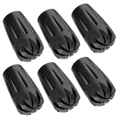 Durable Replacement Rubber Tips for Trekking Poles - Universal Anti-Slip Hiking Stick Caps - Shock Absorbing Pole Accessories - Fits 11mm Standard Poles - Set of 6