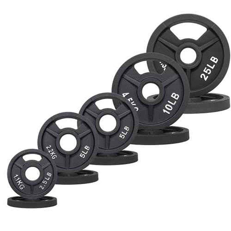 Fitvids 2-Inch Olympic ?Rubber Coated Cast Iron Plate Weight Plate for Strength Training and Weightlifting, Multiple Sizes