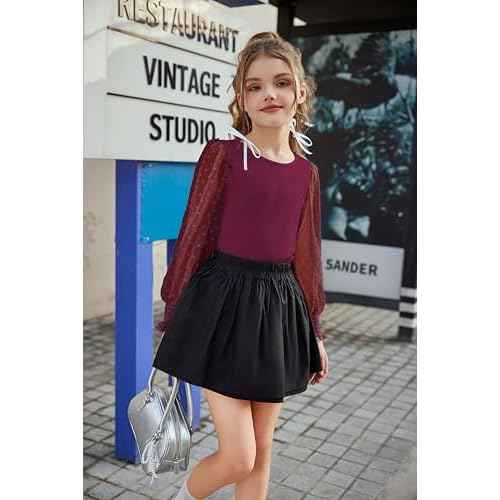 Arshiner Girls Long Sleeve Shirt with Ruffle Cuffs Polka Swiss Dots Kids Girls Pullover Shirts Cute Crewneck Girls Top