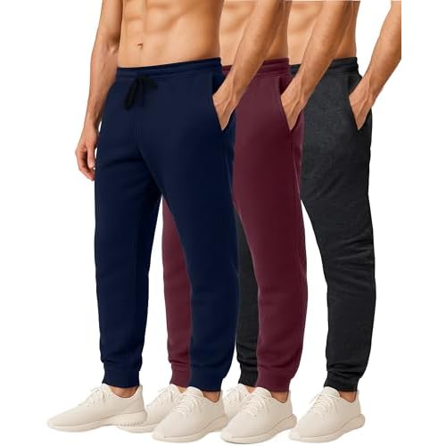 Real Essentials 3 Pack: Men's Jogger Sweatpants - Cotton Fleece Bottoms Athletic Pants with Pockets (Big & Tall Available)