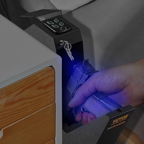 VEVOR Mounted Gun Safe for Pistols, Biometric Gun Safe with Three Quick Access Ways of Fingerprints, Passwords and Keys, Handgun Safe for 1 Pistol for Home, Bedside, Nightstand, Wall