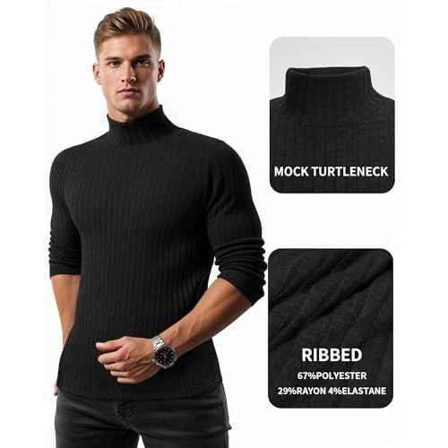 MANGOPOP Men's Mock Turtleneck Long Sleeve Shirts Fleece Ribbed Knit Pullover Sweater Basic Thermal Undershirt Tops 2025