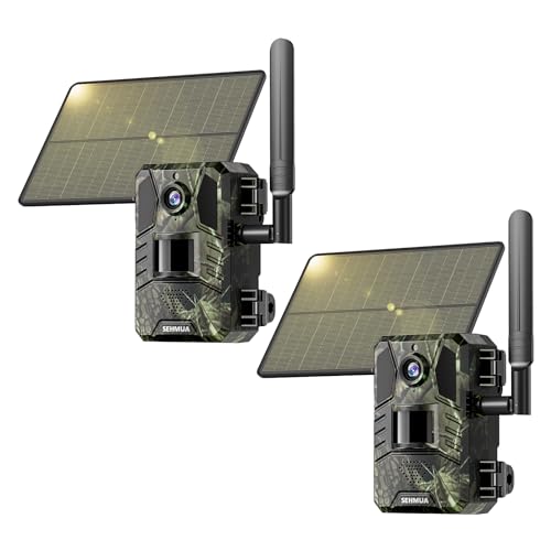 SEHMUA 4G LTE Cellular Trail Cameras 2 Pack,Live Streaming Game Camera Built-in SIM Card 0.2s Trigger Speed Motion Activated Solar Trail Camera with Night Vision IP66 Waterproof