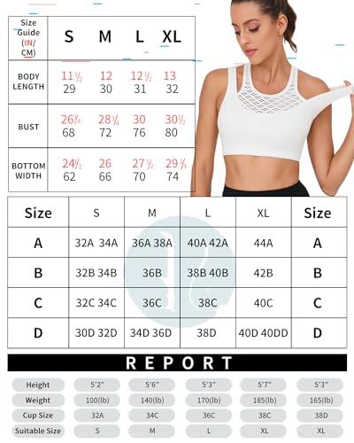 RUNNING GIRL Sports Bras for Women High Support,Seamless Ribbed Longline High Neck Sports Bra Racerback Padded Crop Top Yoga(WX2992White,XL)