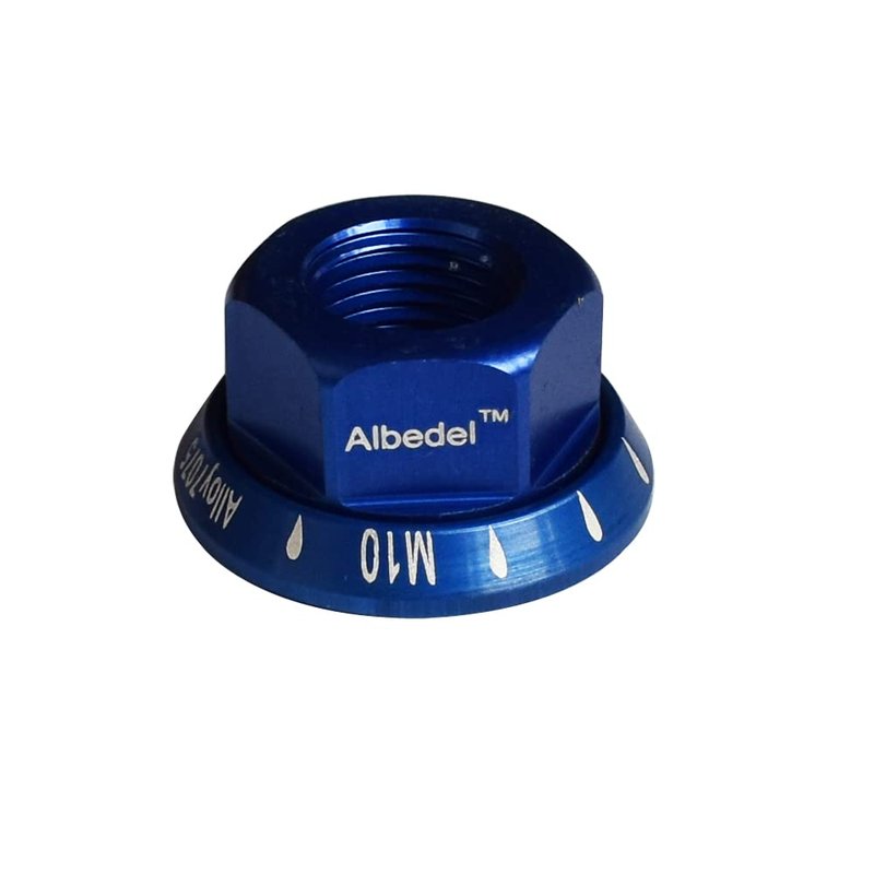 Albedel Blue 2 x M10 Bike Wheel Hub Axle Nuts 7075 Aluminum Bicycle Chromed Skewer Bolt Screw Nut Road MTB Replacement