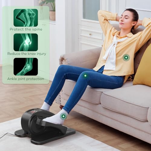 Under Desk Elliptical Machine, Mini Ellipse Leg Exerciser Electric Seated Pedal Fully Assembled Quiet Compact for Seniors Portable Stepper with Remote Control for Home