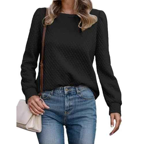 Women Long Puff Sleeve Sweatshirt 2025 Fall Fashion Sweater Lightweight Knit Twist Texture Tops