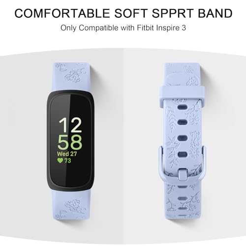 Meliya Compatible with Fitbit Inspire 3 Bands for Women Men, Floral Engraved Silicone Straps Replacement Wristband for Fitbit Inspire 3 Fitness Tracker (Baby Blue+Pink+White)