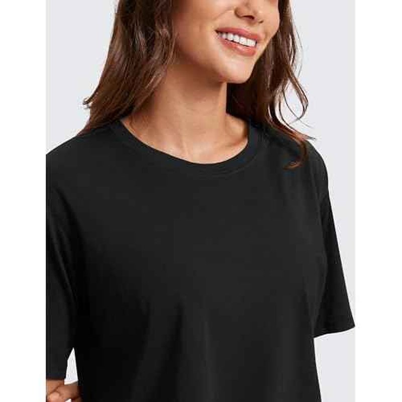 CRZ YOGA Pima Cotton Loose Crop T-Shirts for Women - Workout Yoga Casual Athletic Running Short Sleeve Shirts Crewneck Tops
