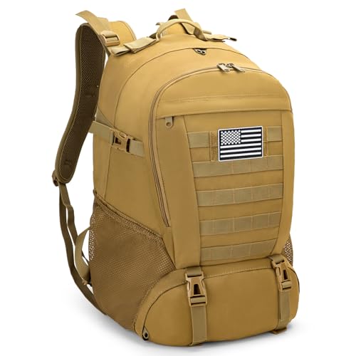 Jueachy Tactical Backpack 35L Military Bag: Waterproof Army Hiking Backpack Molle Bookbag Edc Bag Tan