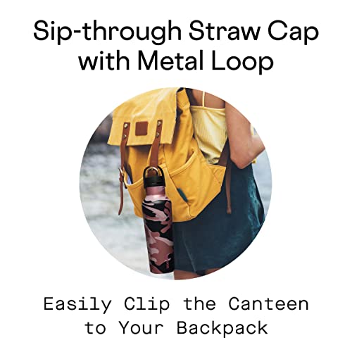 Corkcicle Insulated Canteen Travel Water Bottle, Triple Insulated Stainless Steel, Easy Grip Straw Mouth, Keeps Beverages Cold for 25 Hours or Warm for 12 Hours, 20oz, Rose Camo