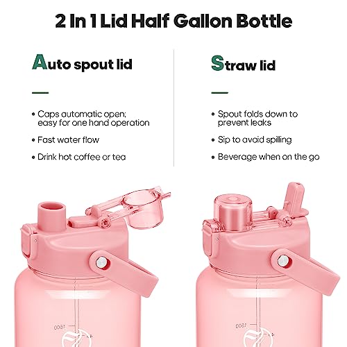 Unistar Half Gallon Water Bottles with 2 Straws, Motivational Gallon Water Bottles with Time Marker, 32 oz / 74 oz / 128 oz Large Bottle for Sports Fitness Gym Camping