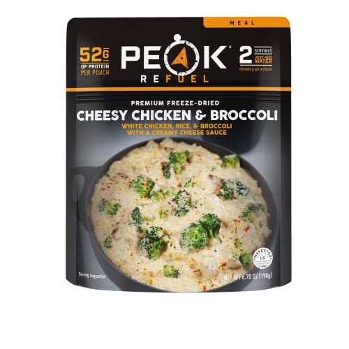 Peak Refuel Cheesy Chicken & Broccoli | Premium Freeze Dried Camping Food | Backpacking & Hiking MRE Meals | Just Add Water | 100% Real Meat | 52g of Protein | 2 Serving Pouch