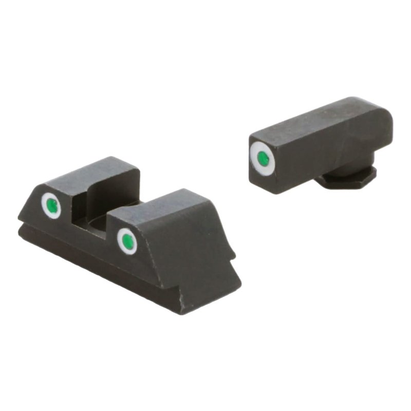 AMERIGLO Classic Tritium Green Tritium FRONT/ 2-Dot Tritium REAR White Outlines Sight Set Compatible with Glock 42,43,43X,48, Green/White