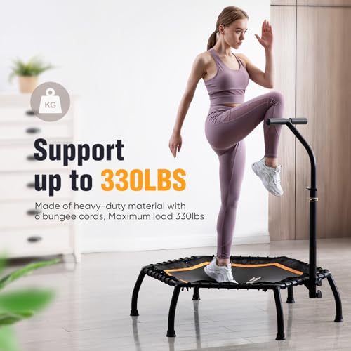 Zupapa Rebounder Trampoline for Adults with Adjustable bar Indoor Mini Small Fitness Workout Exercise Trampolines for Kids with Handle Silent Bungee Cords 40" 45" 300LBS Weight Capacity