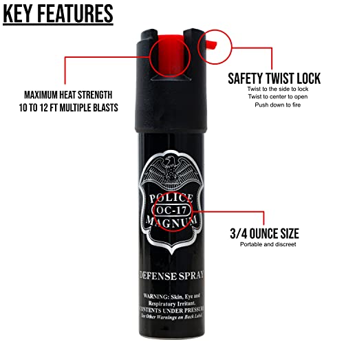 Police Magnum Compact Pepper Spray Self Defense- Tactical Maximum Heat Strength OC- Small Discreet Carry Canister- Made in The USA- 2 Pack 3/4oz TL