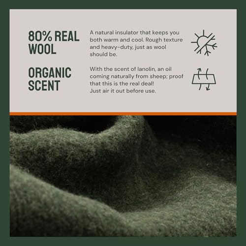 Woolly Mammoth Merino Wool Blanket - Large 66" x 90", 4LBS Camp Blanket | Throw for the Cabin, Cold Weather, Emergency, Dog Camping Gear, Hiking, Survival, Army, Outside, Outdoors – Hunter Green