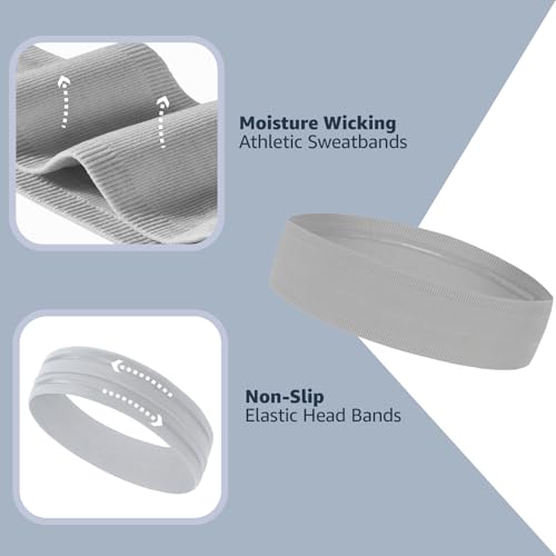 Athletic Sweat Headbands for Women, Moisture Wicking Sweatbands for Men Non-Slip Elastic Sports Hair Bands for Running, Workout, Yoga, Basketball, Tennis, Exercise