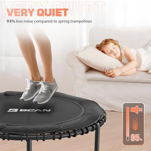 BCAN 450/550 LBS Foldable Mini Trampoline, 40"/48" Fitness Trampoline with Bungees, U/T Shape Adjustable Foam Handle, Stable & Quiet Exercise Rebounder for Kids Adults Indoor/Garden Workout