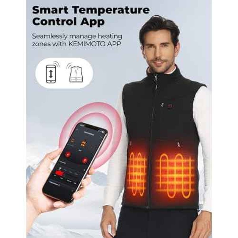 KEMIMOTO Men's Heated Vest with Battery Pack Included, Lightweight Heated Vest for Men by APP Temp Control, Black