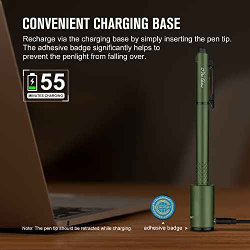 OLIGHT O'Pen Glow EDC Pen Light, 120 Lumens with Green Beam, Rechargeable LED Flashlight for Outdoor Uses, Writing, Adventure, Professional Business Gift(OD Green)