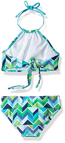 Kanu Surf Girls' Mahina UPF 50+ Beach Sport Halter Bikini 2-Piece Swimsuit, Ruby Navy/Green Chevron, 10