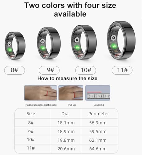 TIVUZVO Smart Ring,Fitness Tracker Ring,Sleep Tracker Ring-Health Heart Rate, Oximetry, Sleep, Exercise Monitoring, Compatible with iOS and Android(Black, US-9)