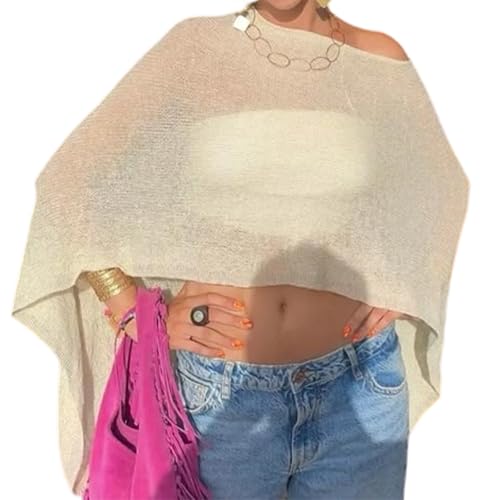 KMBANGI Women Sheer Knit Poncho Lightweight See Through Shrug Bolero Sweater Top Mesh Knit Shawl Wraps Cover Up