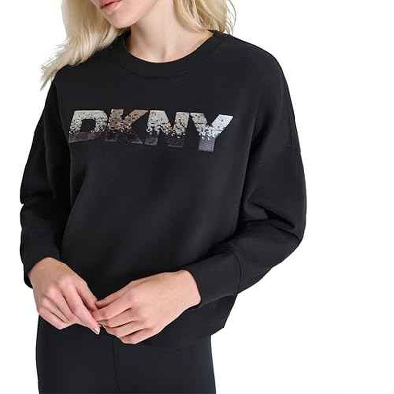 DKNY womens Ombre Sequin Logo Crewneck Sweatshirt