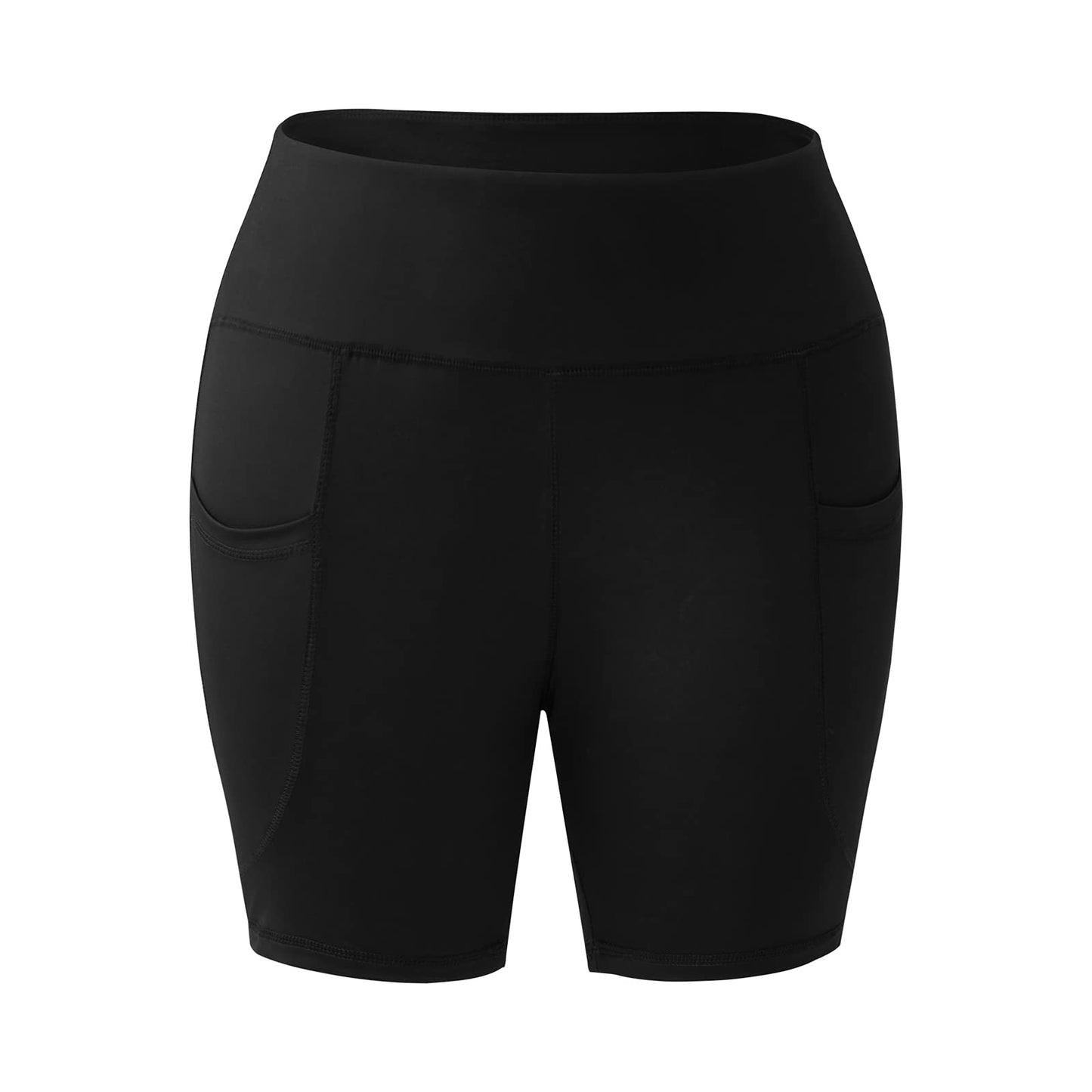 Honwenle Women's Plus Size Yoga Shorts High Waist Workout Biker Volleyball Athletic Running Exercise Sports Gym Stretch Tummy Control Stretchy Shorts with Two Side Pockets Black 2X 3X 4X 5X