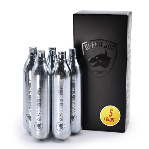 Guard Dog Security 12 Gram Co2 Cartridges, Non-Threaded, CO2 cartridges BB Gun, CO2 BB Pistol, CO2 Airsoft Pistol, and CO2 Paintball Markers, Snug fit, Solid Seal (Pack of 5)