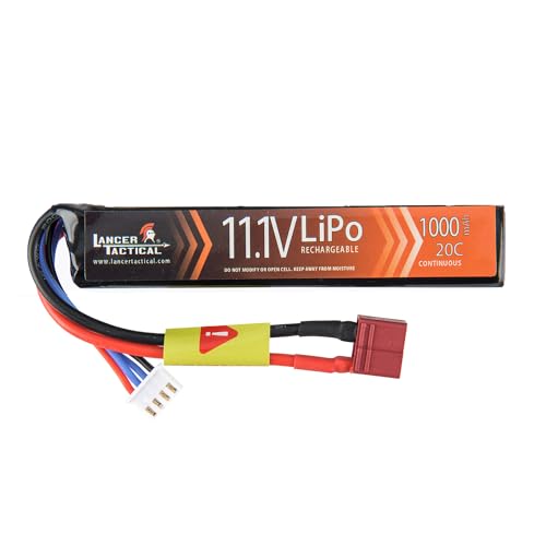 Lancer Tactical LiPo Airsoft High-Performance Battery 11.1V 1000mAh 20C Stick - Dean/Tamiya Connector, Two Pack (Dean)