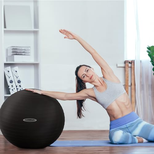 Signature Fitness Anti-Burst and Slip Resistant Exercise Ball Yoga Ball Fitness Ball Birthing Ball with Quick Pump, 2,000-Pound Capacity, Black, 26-inch, L