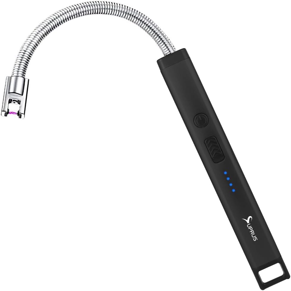 Rechargeable Electric Arc Candle Lighter - Triple Safety Design, Stainless Steel Shell | Black