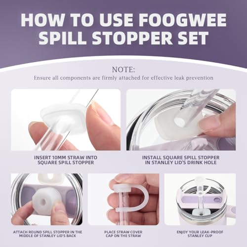 FOOGWEE Silicone Spill Stopper for Stanley 30 40 oz Quencher H2.0 Tumbler with Handle Straw Cover Caps for Stanley Water Bottle Leak Stoppers for Stanley Lid Spill Stoppers for Stanley Cup Accessories