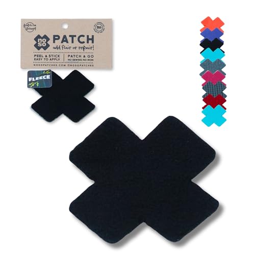 Noso Fleece Fabric Patch Black - Self-Adhesive Polartec Power Grid Repair