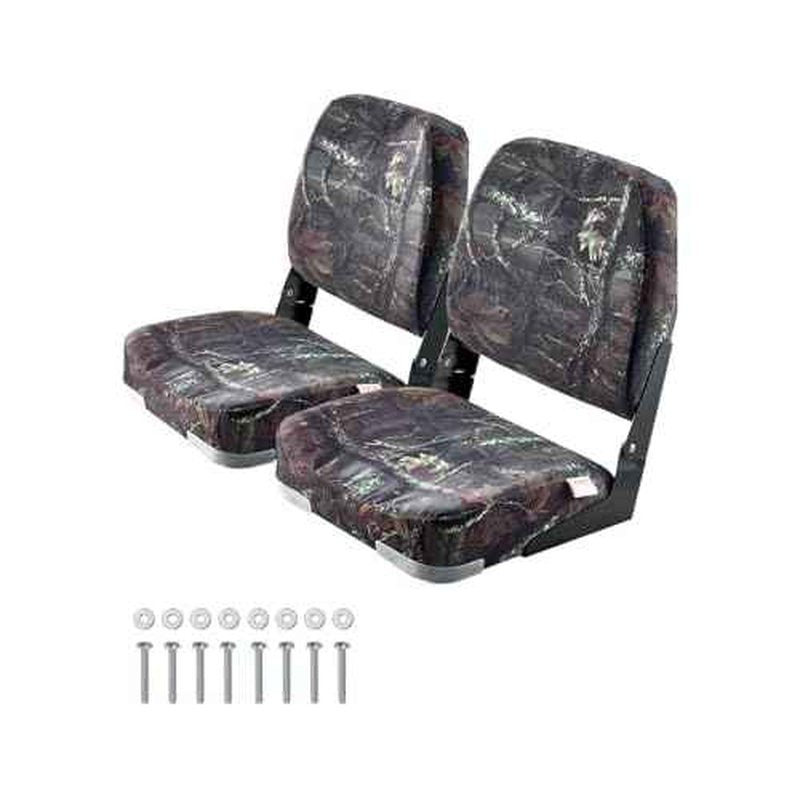 VEVOR Camo Boat Seat, Camouflage Low Back Folding Fishing Boat Seat 2 Pack with Thickened Sponge Cushion & PU Polyester Fabric, Strong PP Frame, Flip Up for Boats, Yachts, Ships