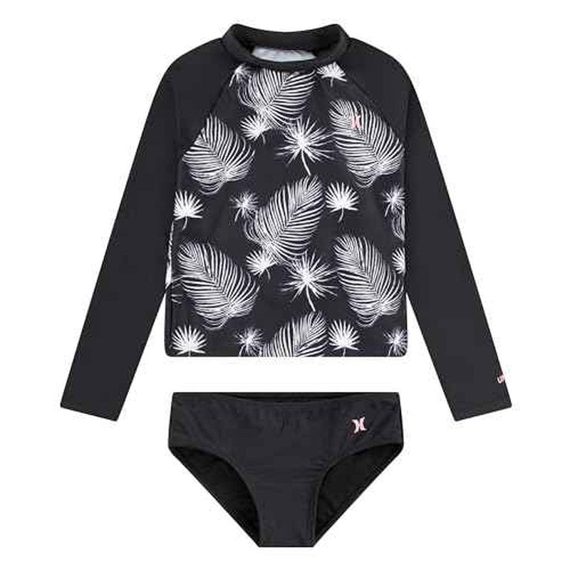 Hurley Girls Long Sleeve Rash Guard 2-Piece Swimsuit