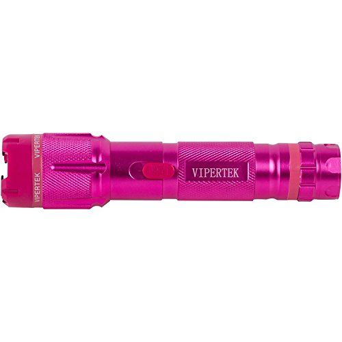 VIPERTEK VTS-T03 Aluminum Stun Gun for Self Defense Rechargeable with LED Flashlight, Pink