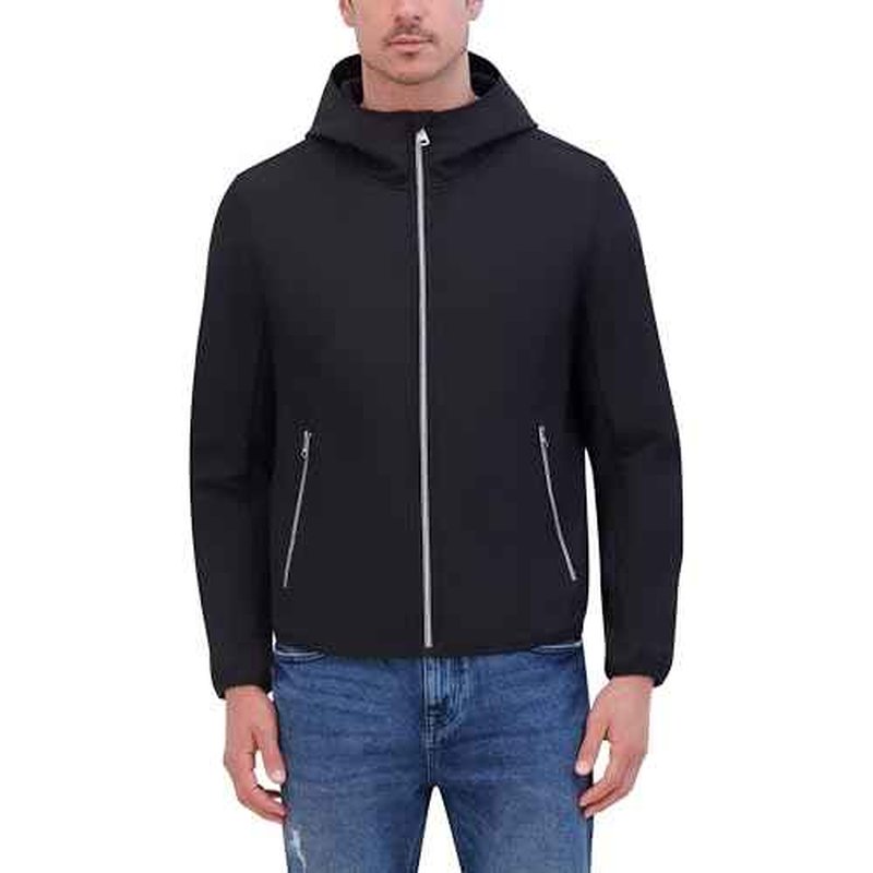 Kenneth Cole mens Hooded Soft Shell With Coil Zip Detail