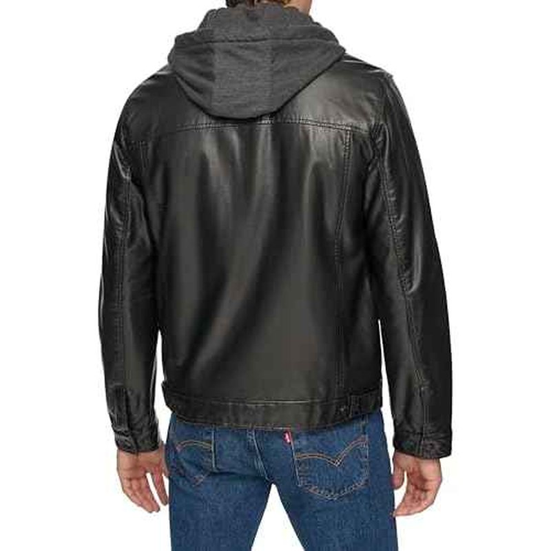Levi's Men's Faux Leather Hooded Trucker Jacket With Sherpa Lining (Regular & Big & Tall Sizes)