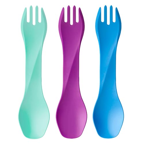 humangear GoBites Uno 3-Pack | Travel & Camping Utensils | Portable & Convertible Dining Ware | Multi-Functional Spork | Mint/Magenta/Light Blue, Uno (Bulk) 3-Pack