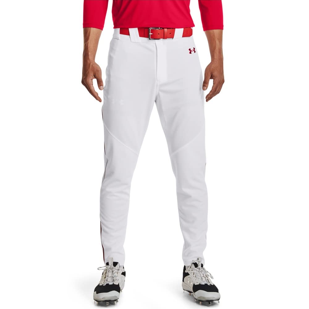 Under Armour Men's Utility Baseball Straight Leg Pant Pipe 22, (103) White/Red/Red, X-Large