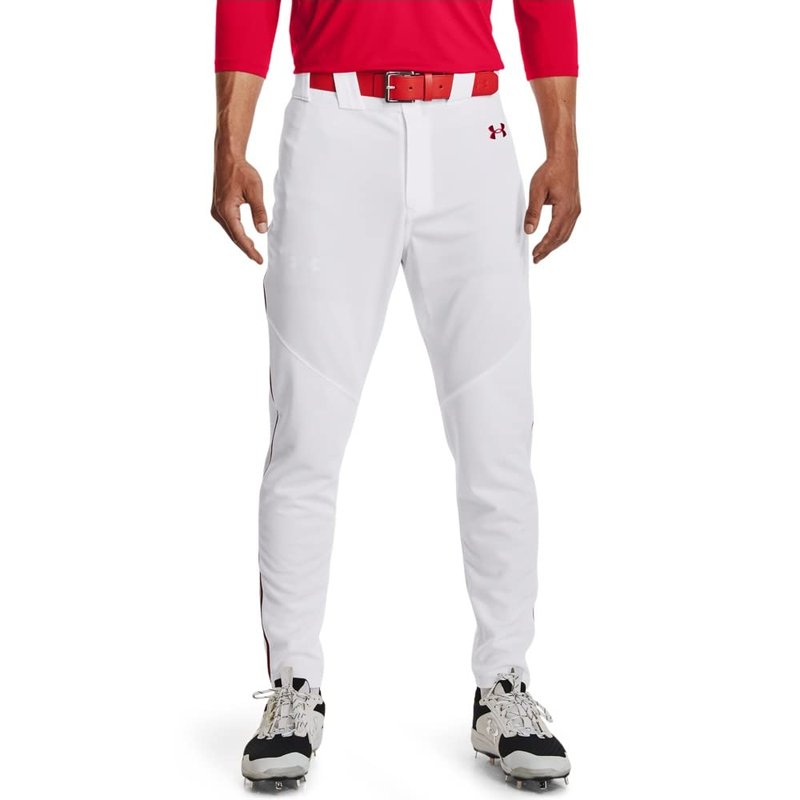 Under Armour Men's Utility Baseball Straight Leg Pant Pipe 22, (103) White/Red/Red, Large