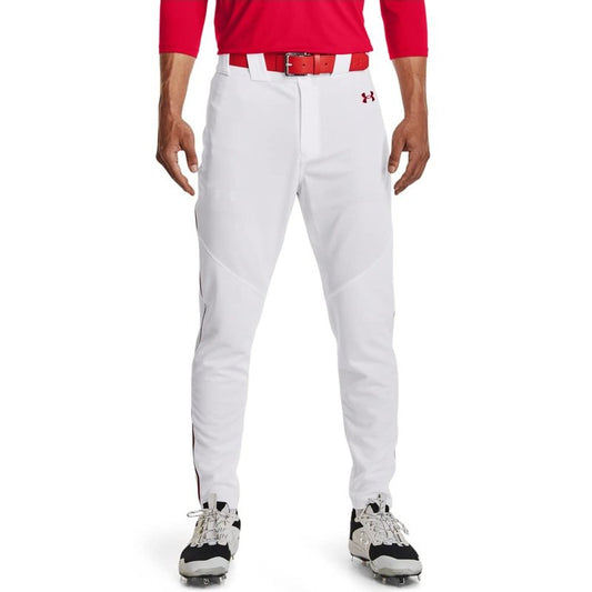 Under Armour Men's Utility Baseball Straight Leg Pant Pipe 22, (103) White/Red/Red, Large