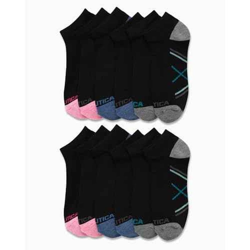 Nautica Womens No Show Socks - 12 Pack Cushioned Moisture Wicking Low Cut Womens Ankle Sock - Breathable Athletic Women Socks
