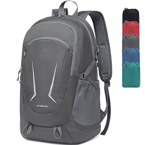 MIYCOO Lightweight Packable Backpack for Travel, 45L Hiking Backpack, Daypack for Men and Women, Waterproof Foldable Backpack Large Hiking Bag Grey