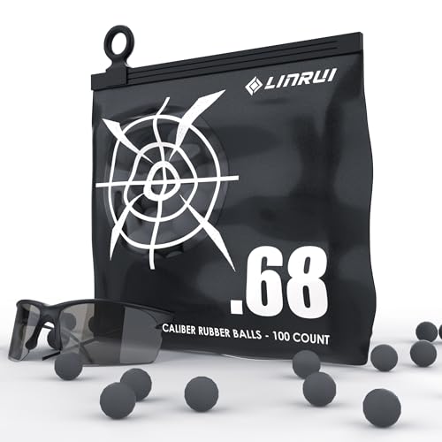 LinRui 100ct .68 Cal Paintballs for Reusable Training and Less Lethal Self Defense Balls, Paintballs .68 Caliber Ammo Rubber Projectile Fit for Byrna SD/T4E HDR/Paintball Guns （Goggle Included）