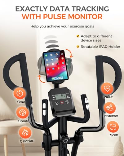 pooboo Elliptical Machine, Elliptical Exercise Machine with 16-Level Resistance& Hyper-Quiet Magnetic Driving System, Elliptical Machine for Home with LCD Monitor&15.5IN Stride, 400LBS Weight Capacity